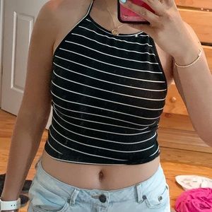 Striped Tie Halter Crop Top🦋